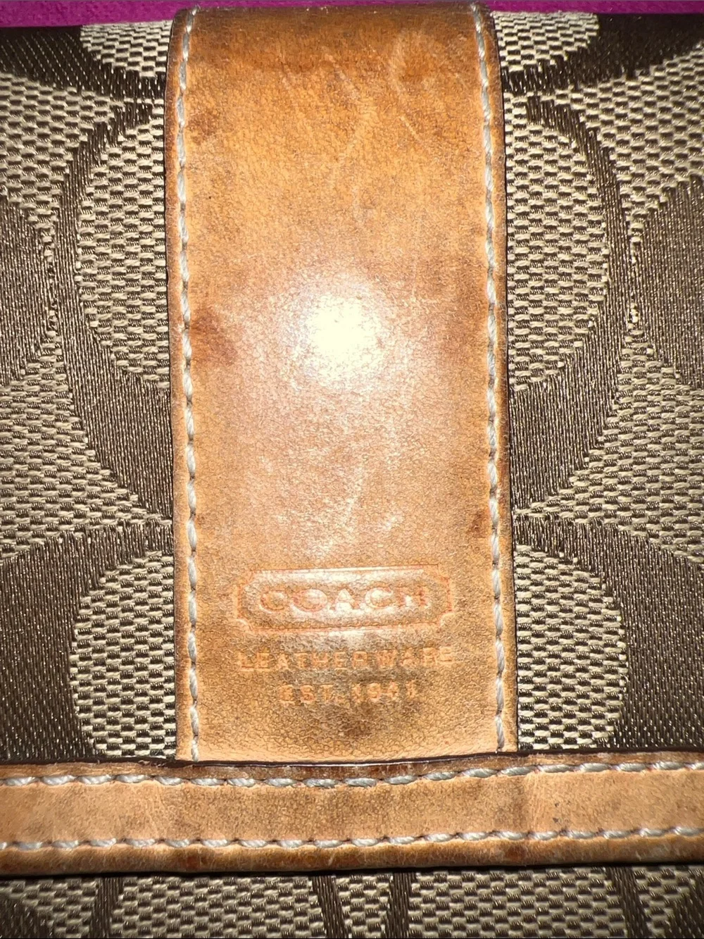 Brown Signature Canvas Wallet with Leather Trim